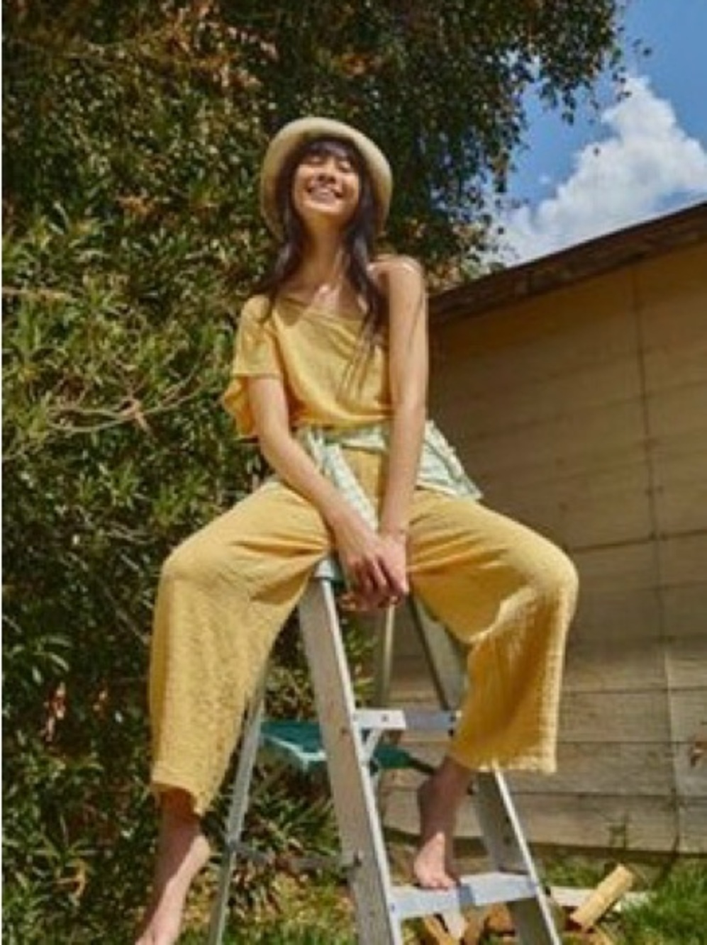 Free People Yellow Wide-Leg pants and asymmetrical top set